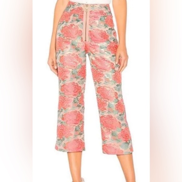 For Love & Lemons Floral High Wasted Capri Pants Size S Zipper Front Closure - Picture 2 of 10